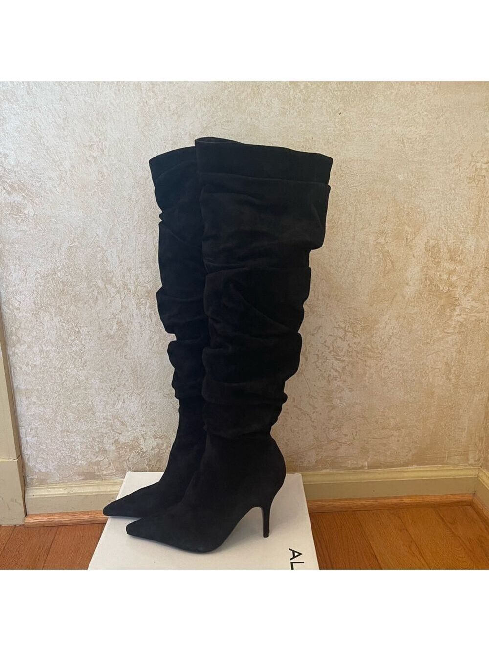 ALDO Yolando Black Suede Leather over the knee high heels boots Sz 37 - Picture 5 of 12